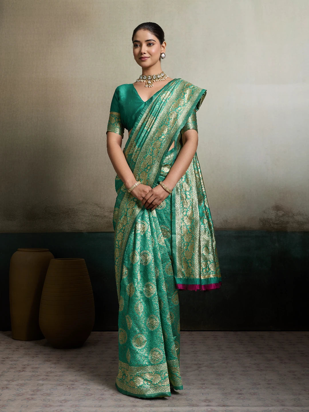 DrapeKatha Emerald Noor – Ornate Zari Silk Saree