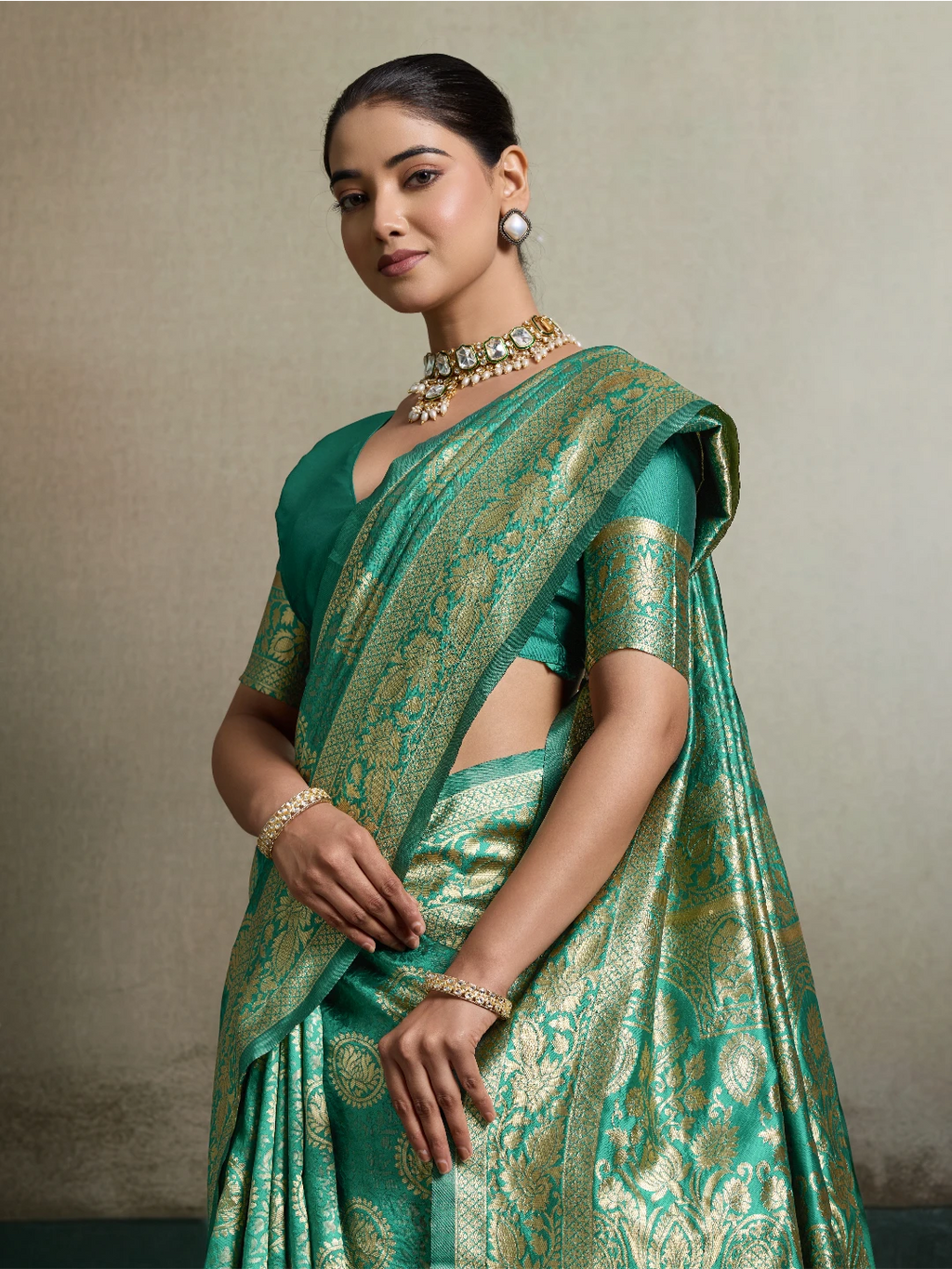 DrapeKatha Emerald Noor – Ornate Zari Silk Saree