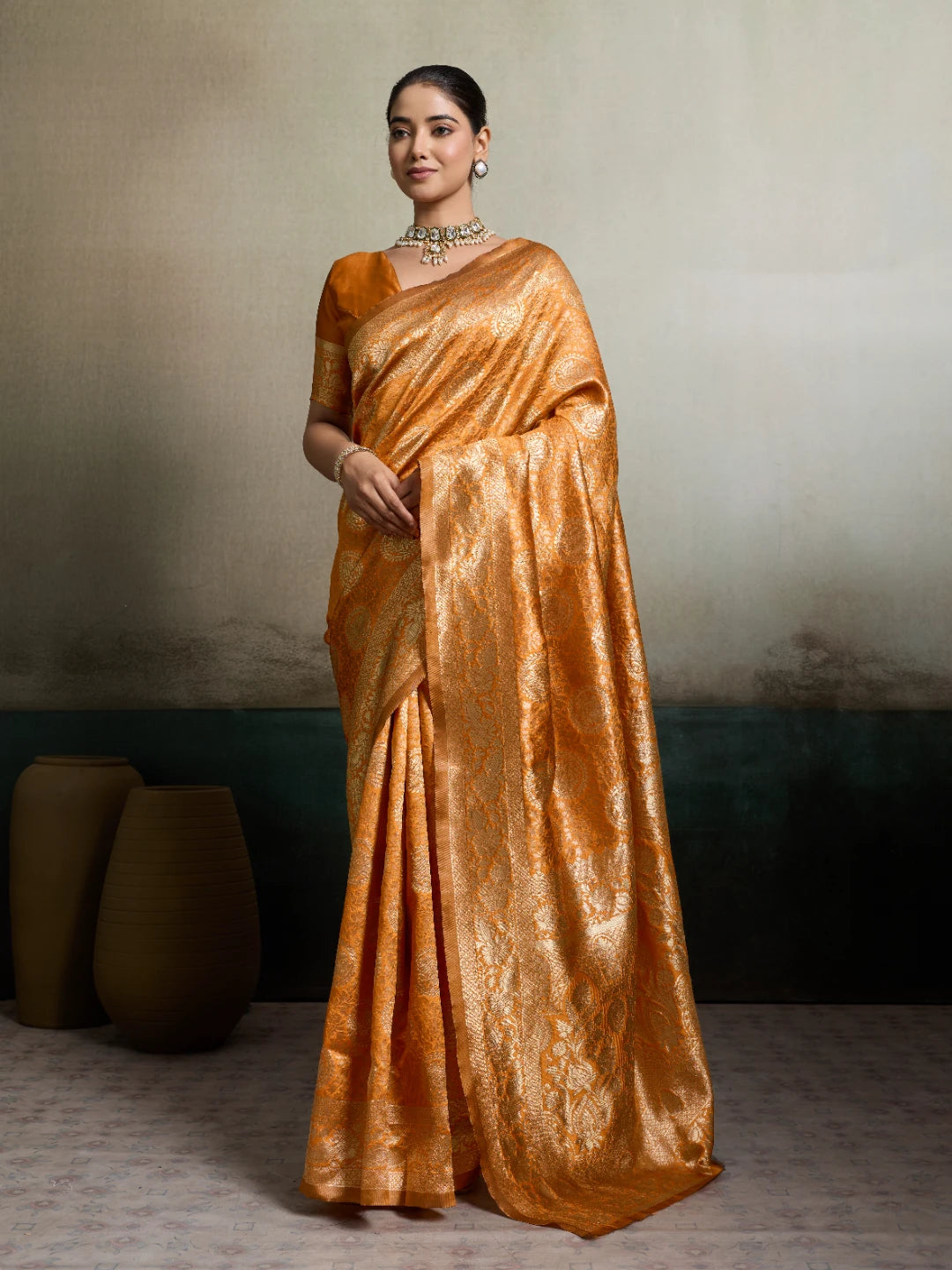 DrapeKatha Sunehri Glow – Heritage Zari Woven Silk Saree