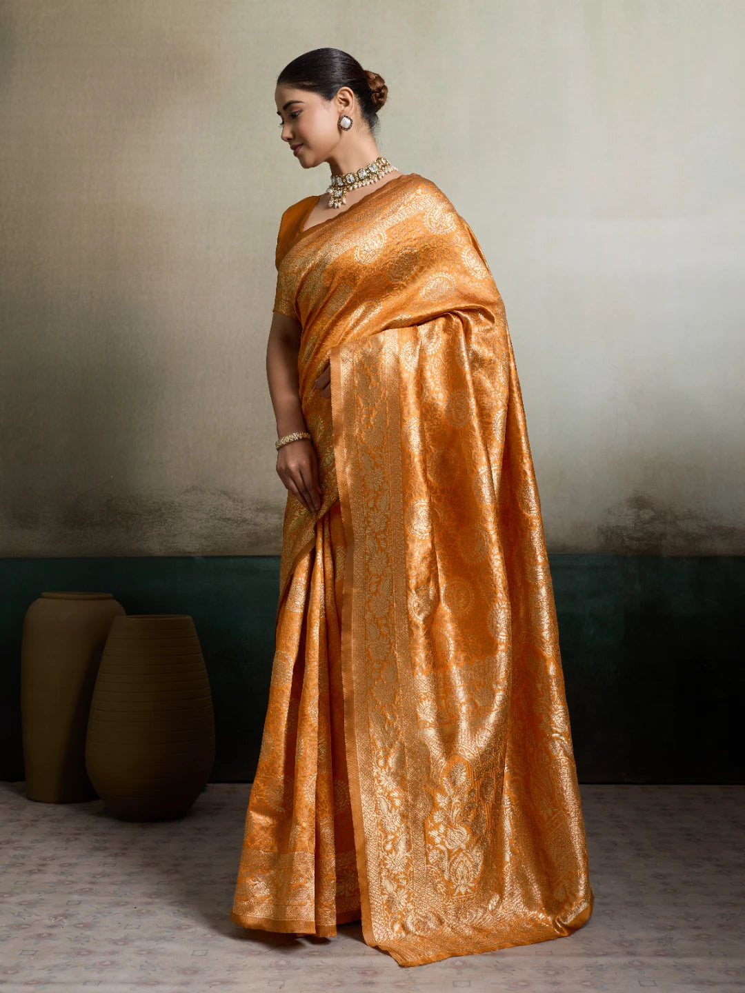 DrapeKatha Sunehri Glow – Heritage Zari Woven Silk Saree