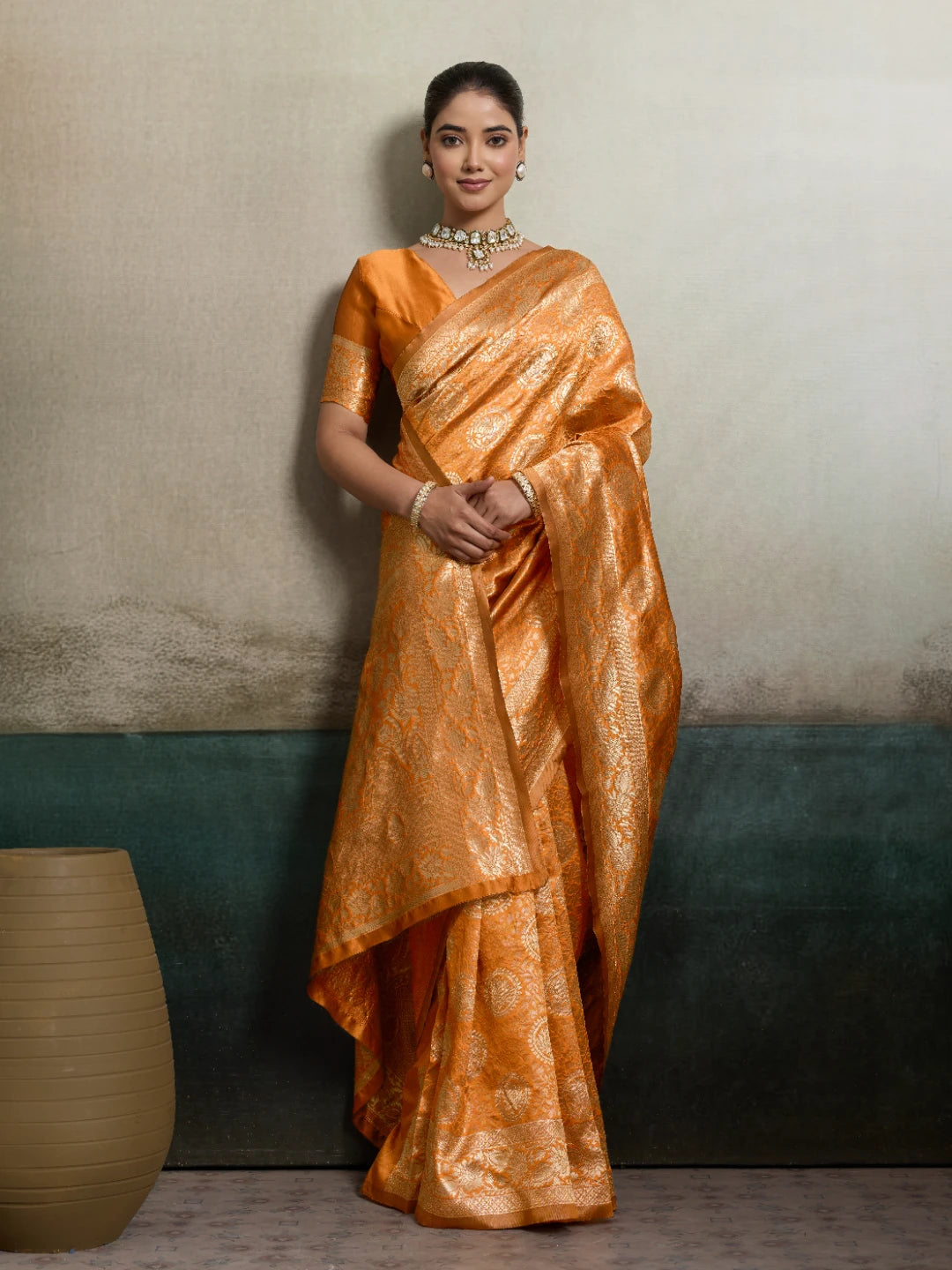 DrapeKatha Sunehri Glow – Heritage Zari Woven Silk Saree
