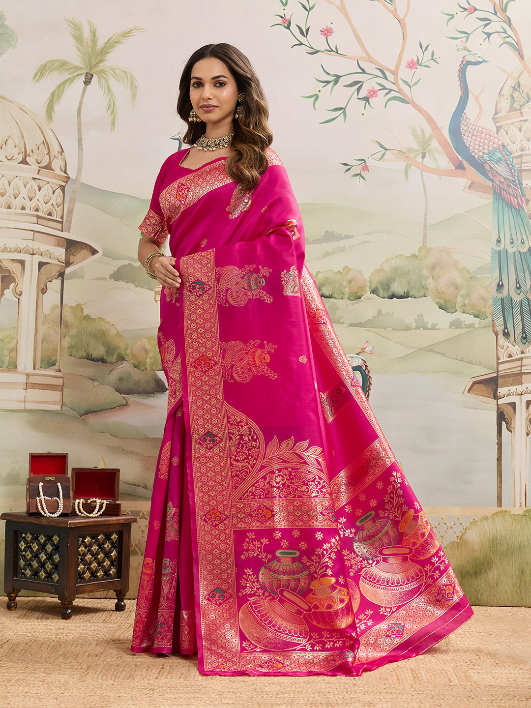 Drapekatha Rani Royale Festive Zari Woven Kota Litch Saree