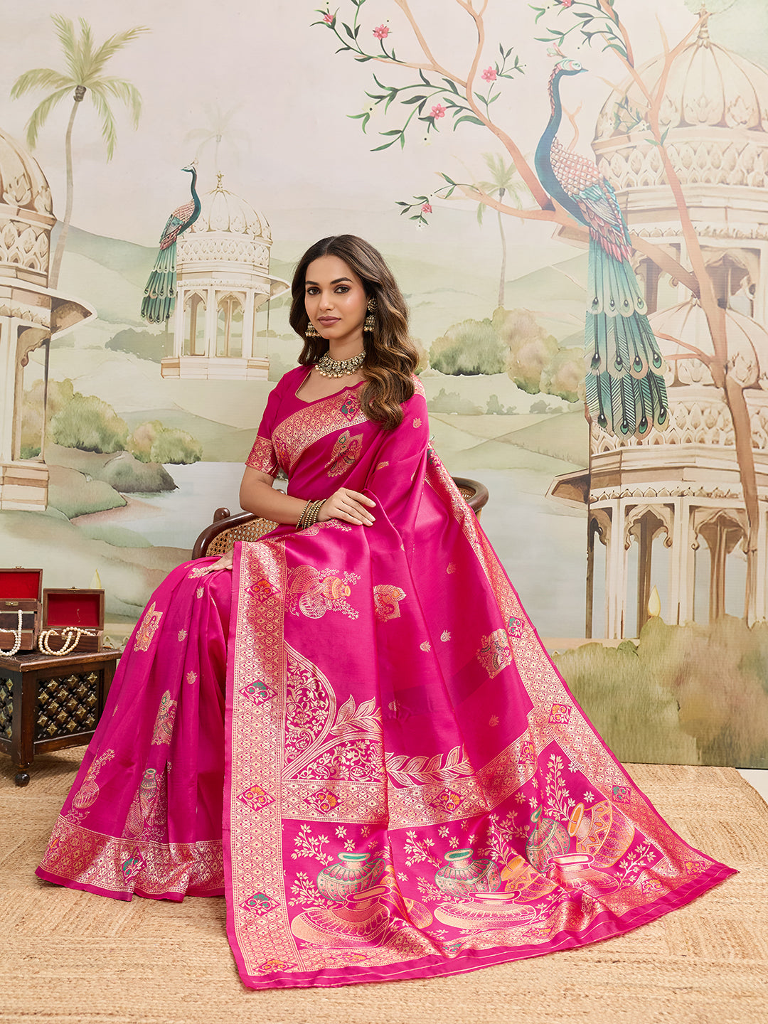 Drapekatha Rani Royale Festive Zari Woven Kota Litch Saree