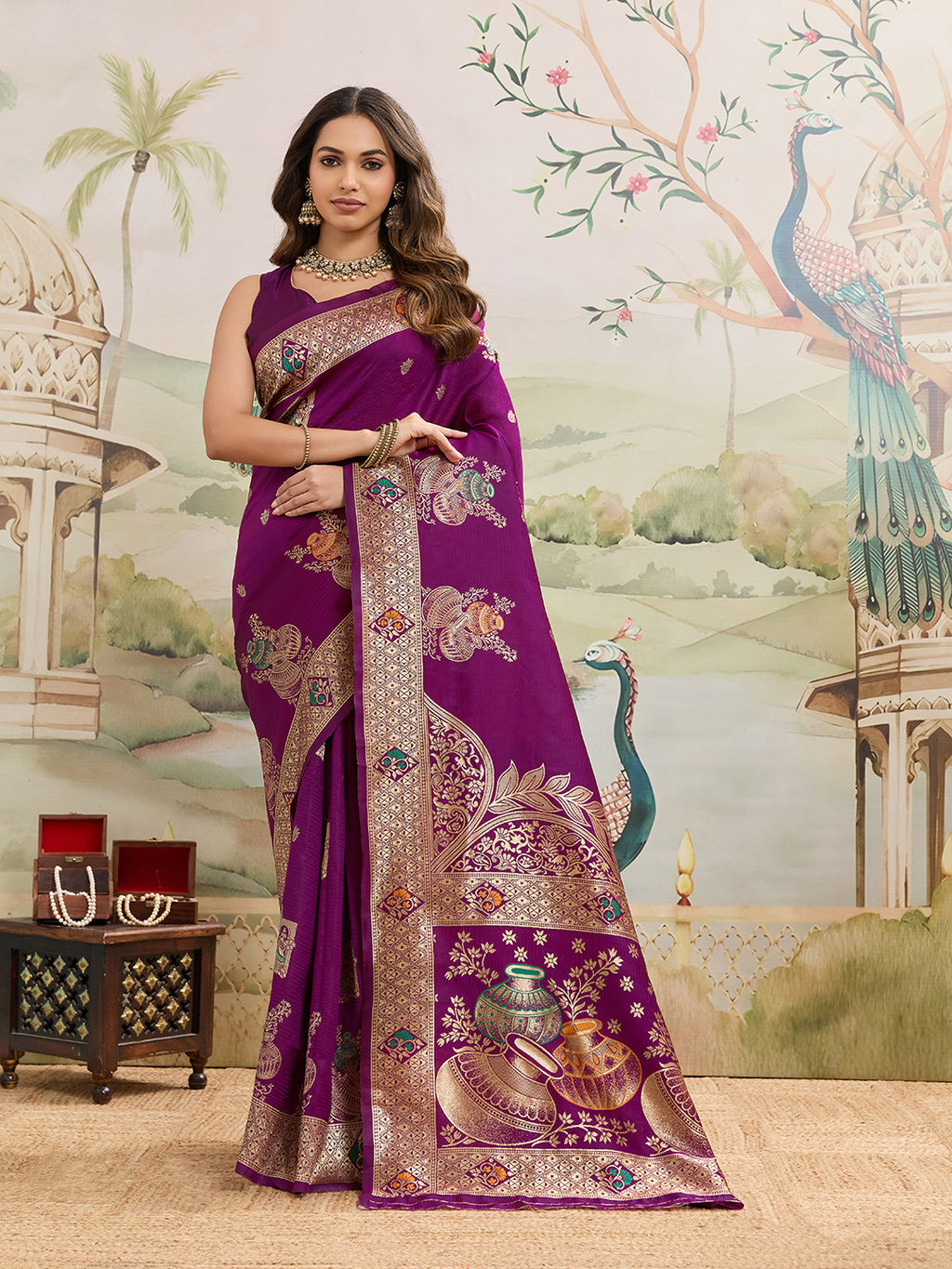 Drapekatha Royal Wine Zari Art Pallu Kota Litch Saree