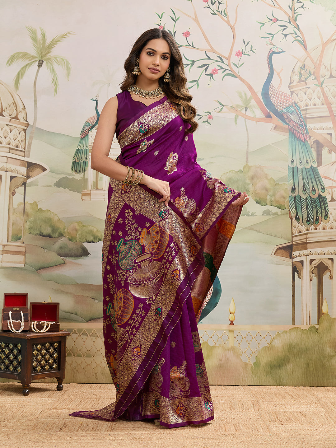 Drapekatha Royal Wine Zari Art Pallu Kota Litch Saree