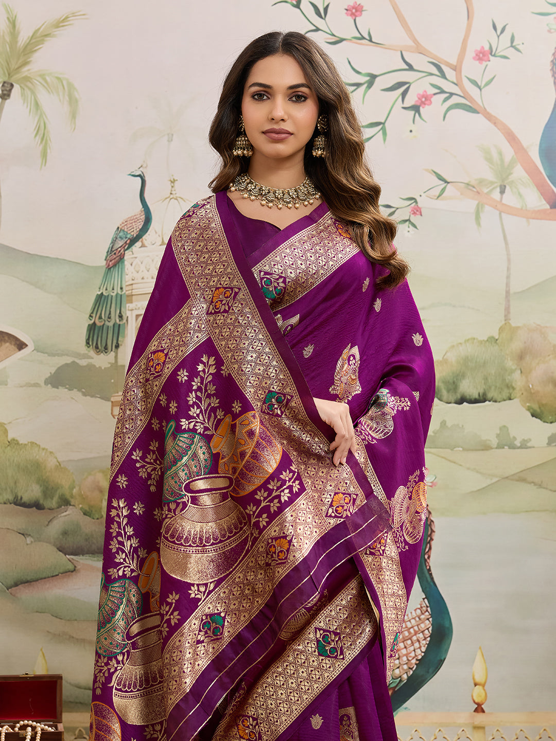 Drapekatha Royal Wine Zari Art Pallu Kota Litch Saree