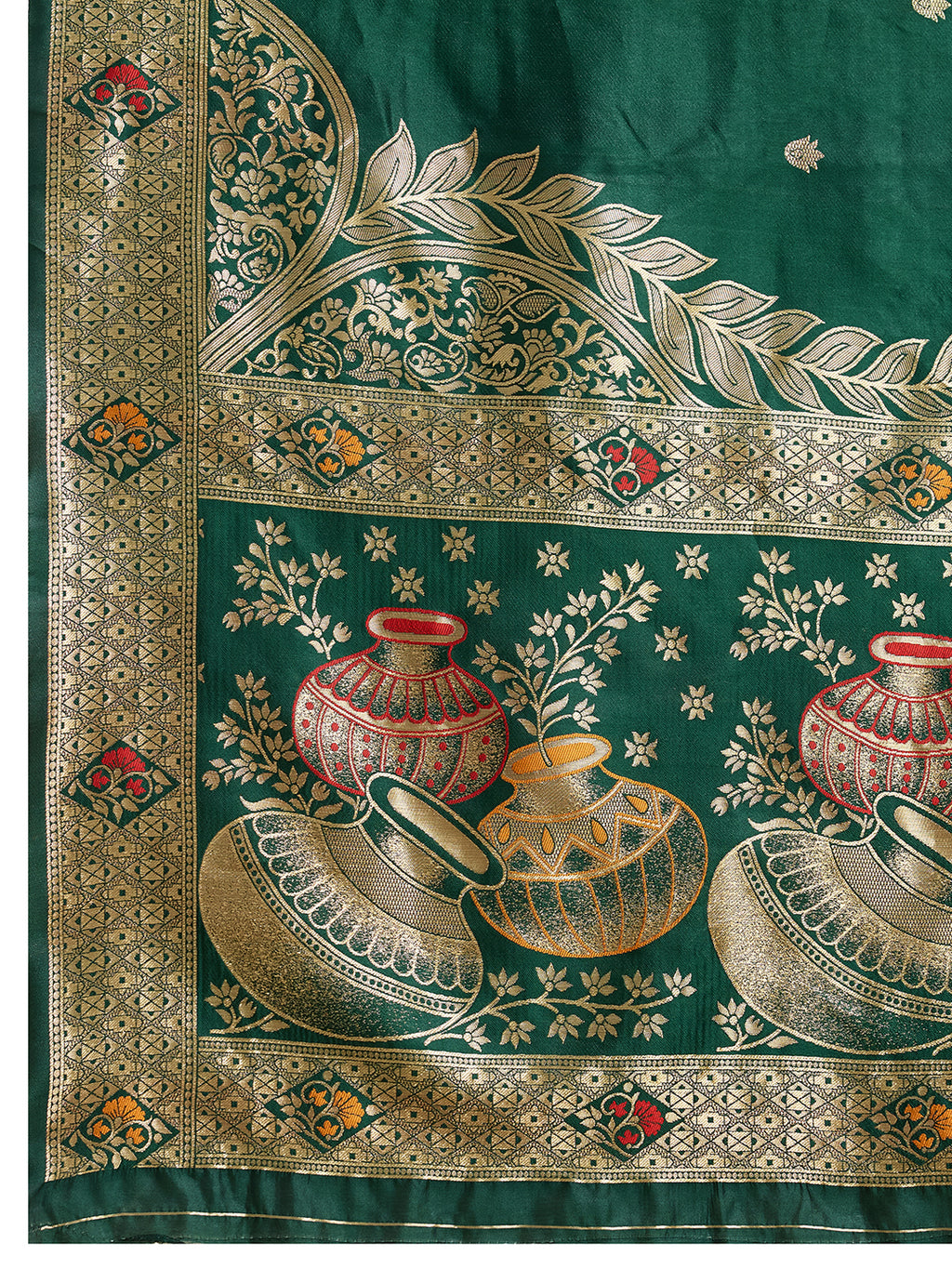 Drapekatha Heirloom Green Grand Zari Pallu Kota Litch Saree