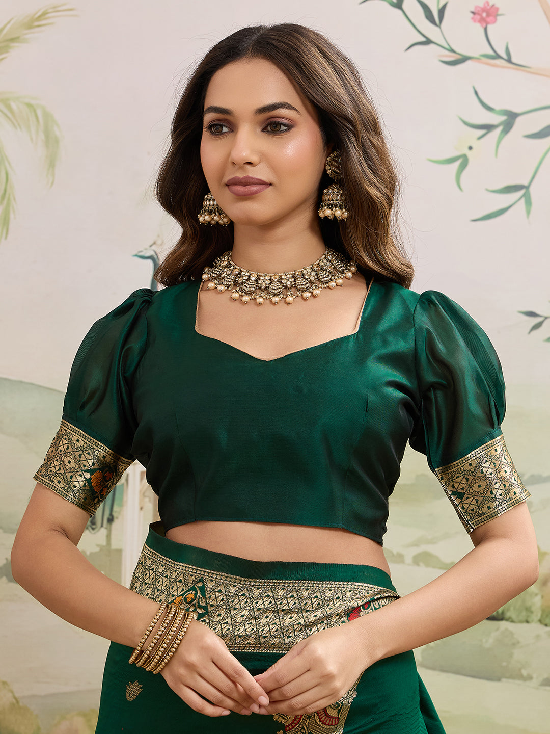 Drapekatha Heirloom Green Grand Zari Pallu Kota Litch Saree