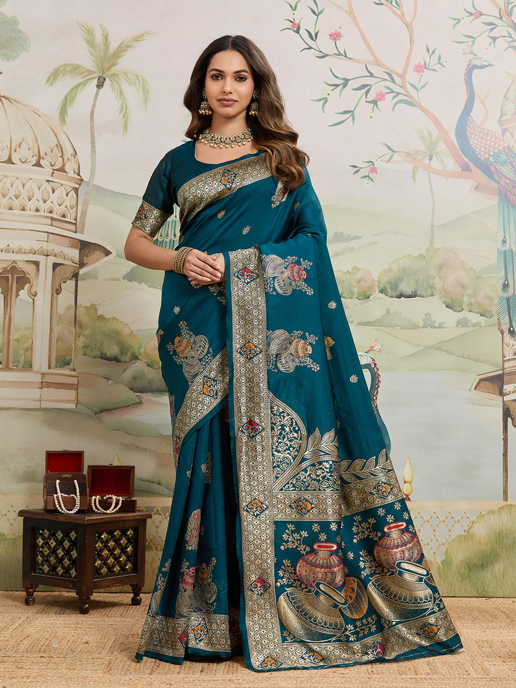 Drapekatha Peacock Aura Zari Pallu Kota Litch Saree