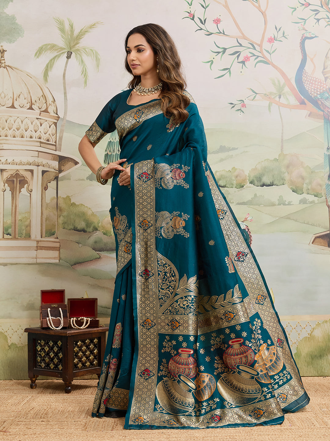 Drapekatha Peacock Aura Zari Pallu Kota Litch Saree