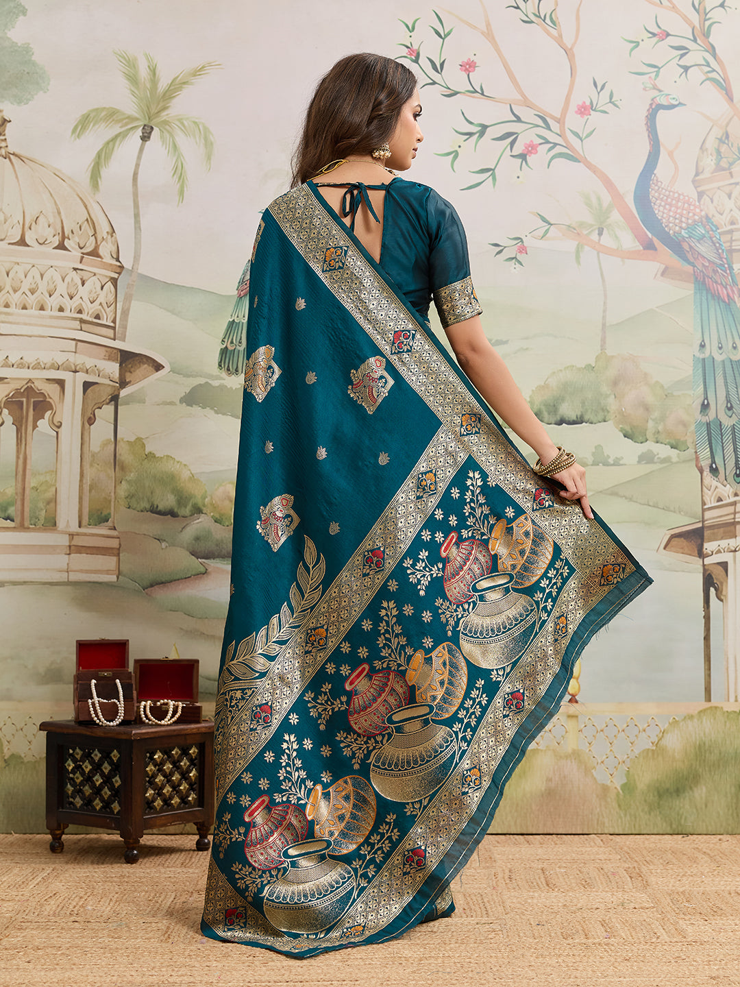 Drapekatha Peacock Aura Zari Pallu Kota Litch Saree