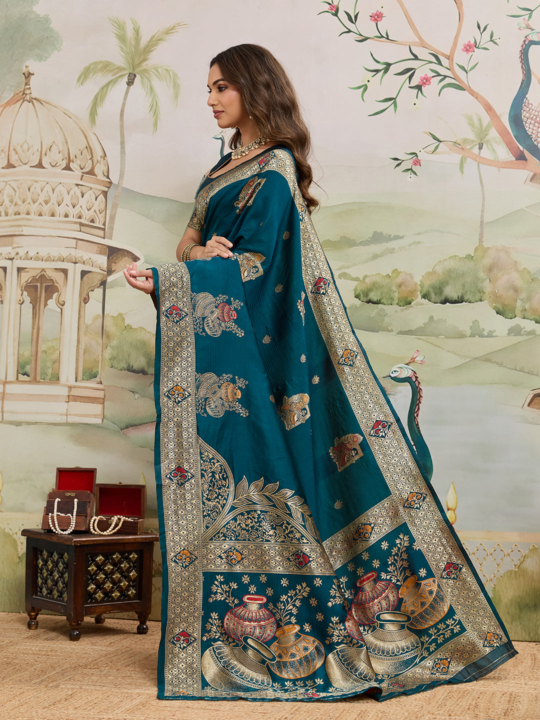 Drapekatha Peacock Aura Zari Pallu Kota Litch Saree