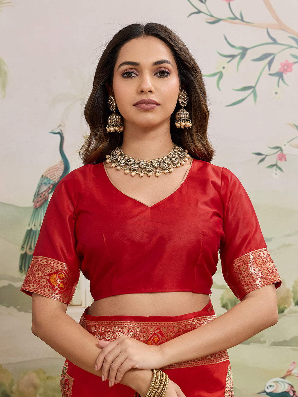 Drapekatha Bridal Scarlet Zari Woven Kota Litch Saree
