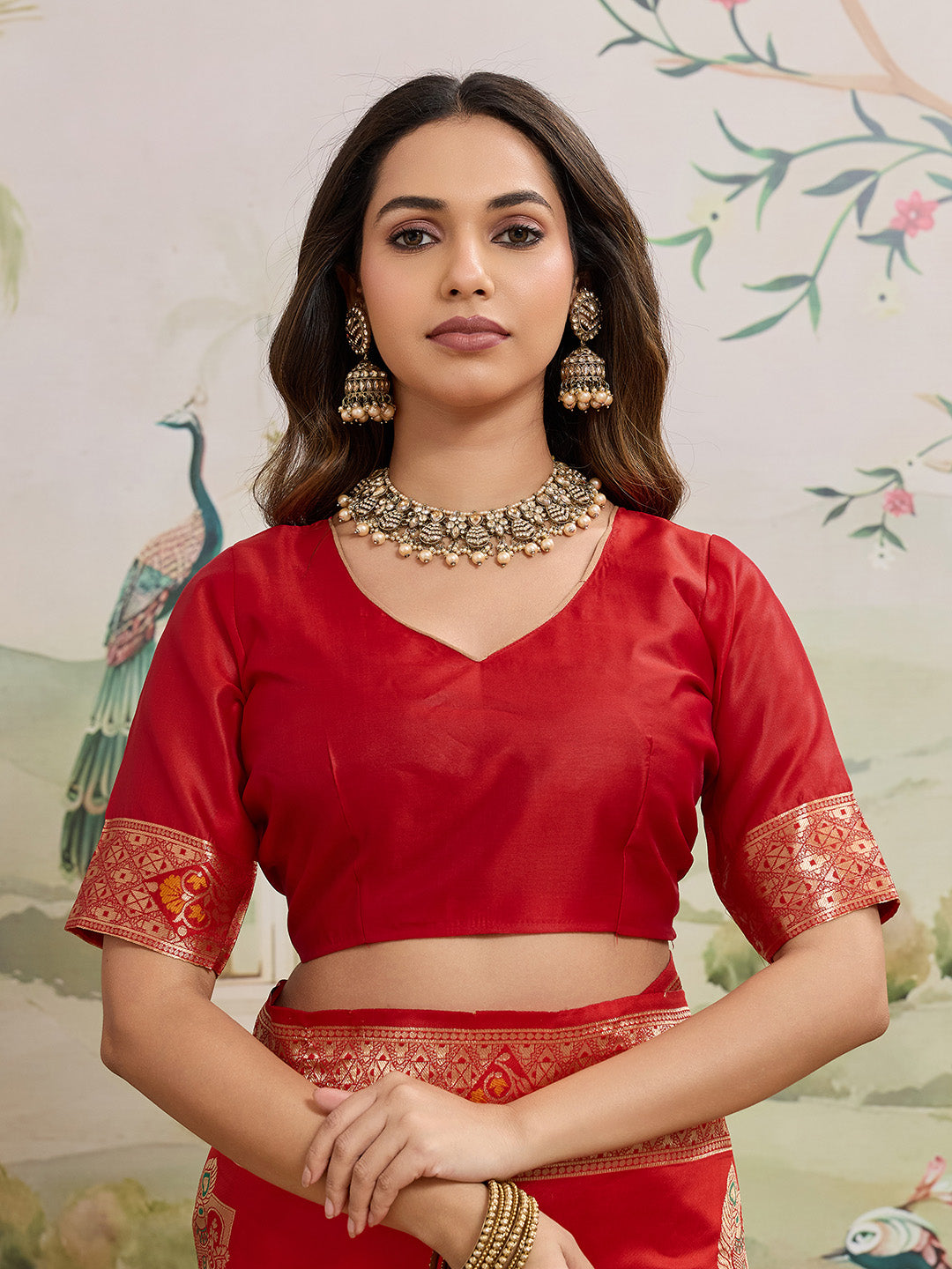 Drapekatha Bridal Scarlet Zari Woven Kota Litch Saree