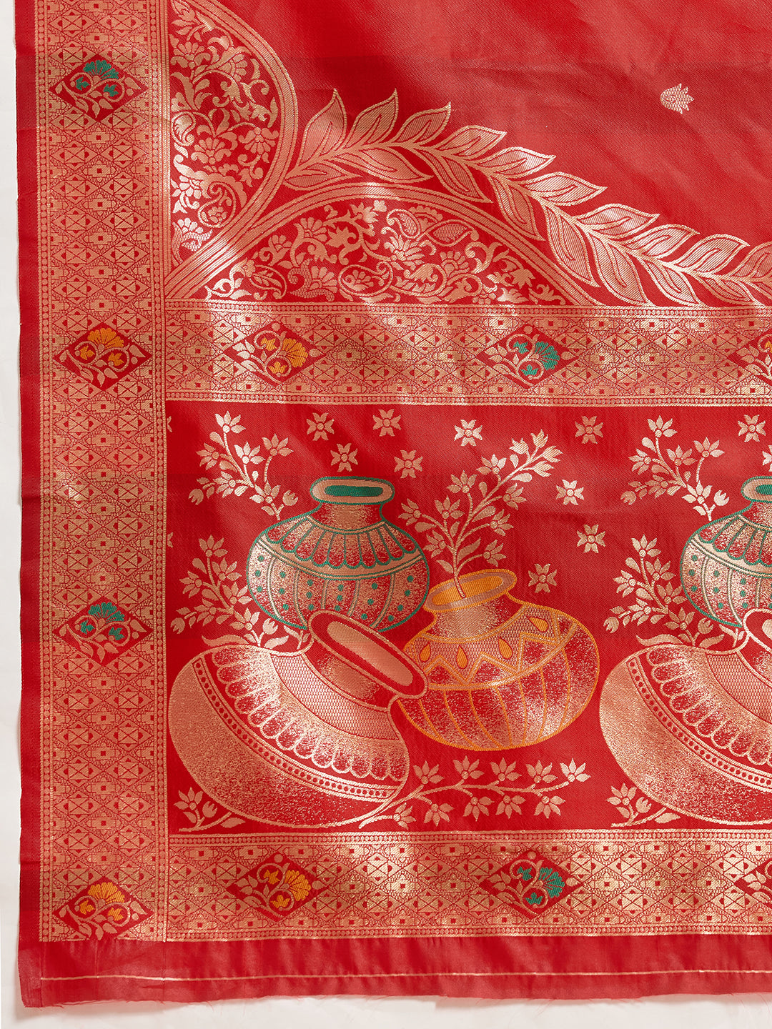 Drapekatha Bridal Scarlet Zari Woven Kota Litch Saree