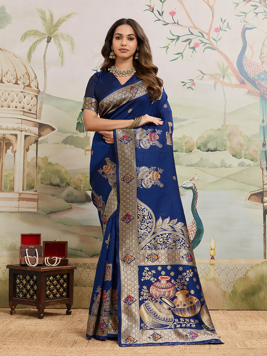 Drapekatha Regal Navy Zari Heritage Kota Litch Saree