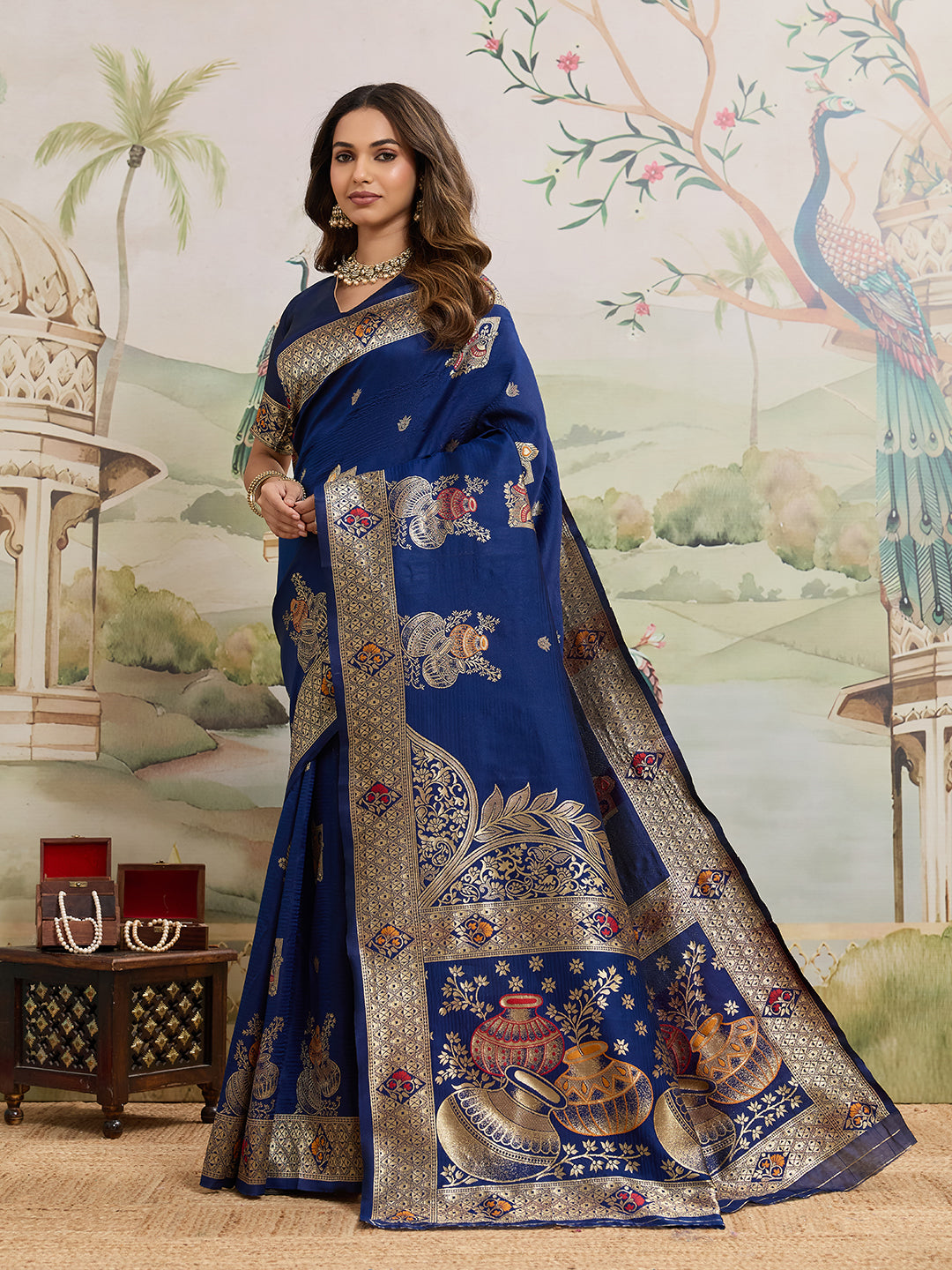 Drapekatha Regal Navy Zari Heritage Kota Litch Saree
