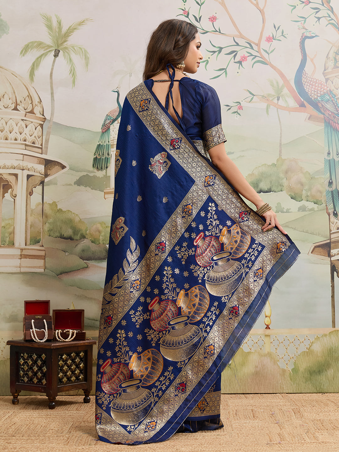Drapekatha Regal Navy Zari Heritage Kota Litch Saree