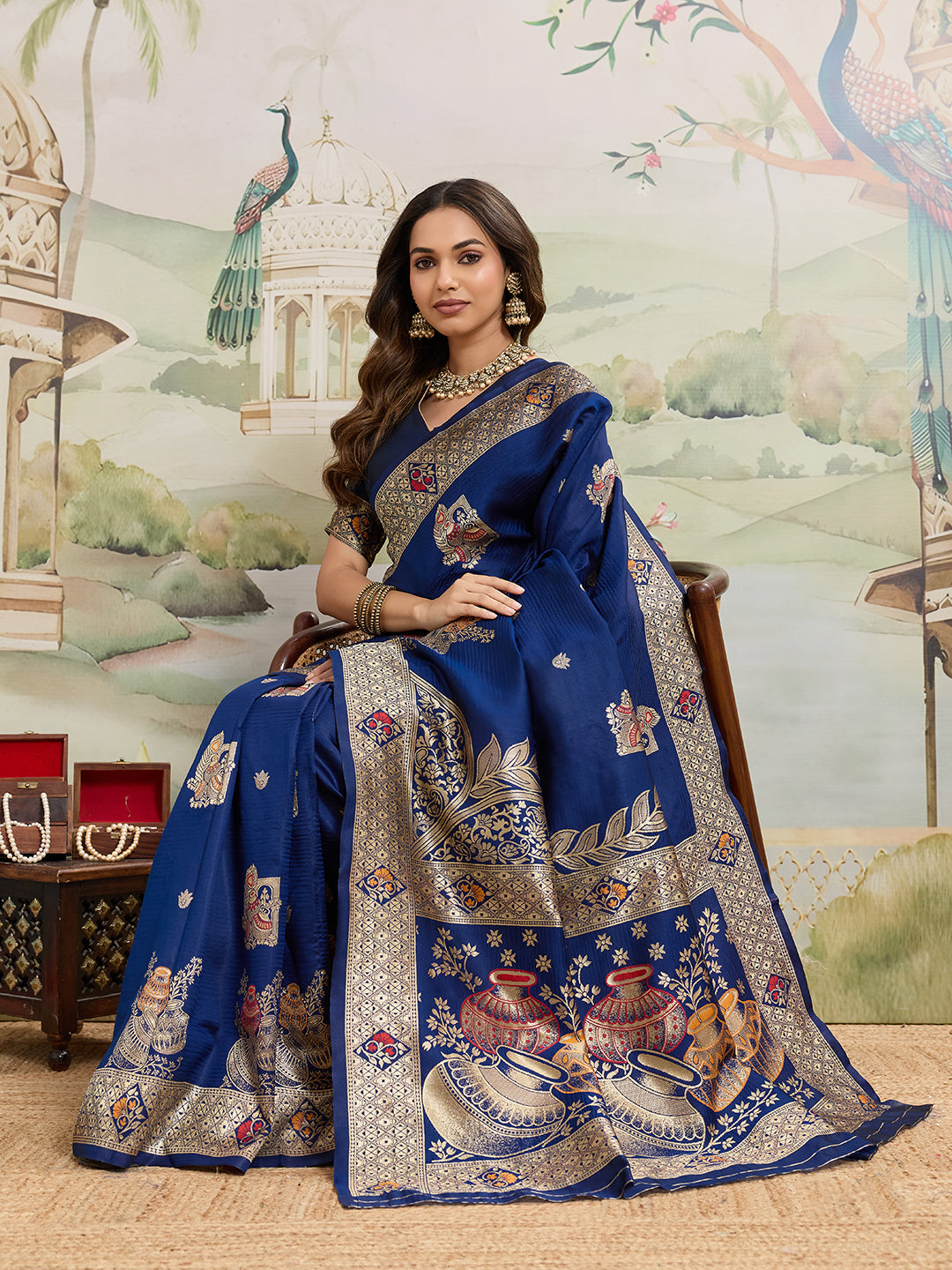 Drapekatha Regal Navy Zari Heritage Kota Litch Saree