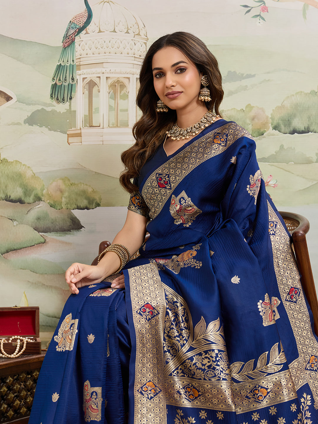 Drapekatha Regal Navy Zari Heritage Kota Litch Saree