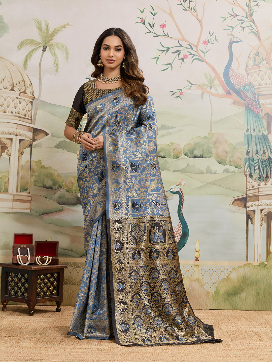 Drapekatha Royal Zari Woven Kota Litch Saree