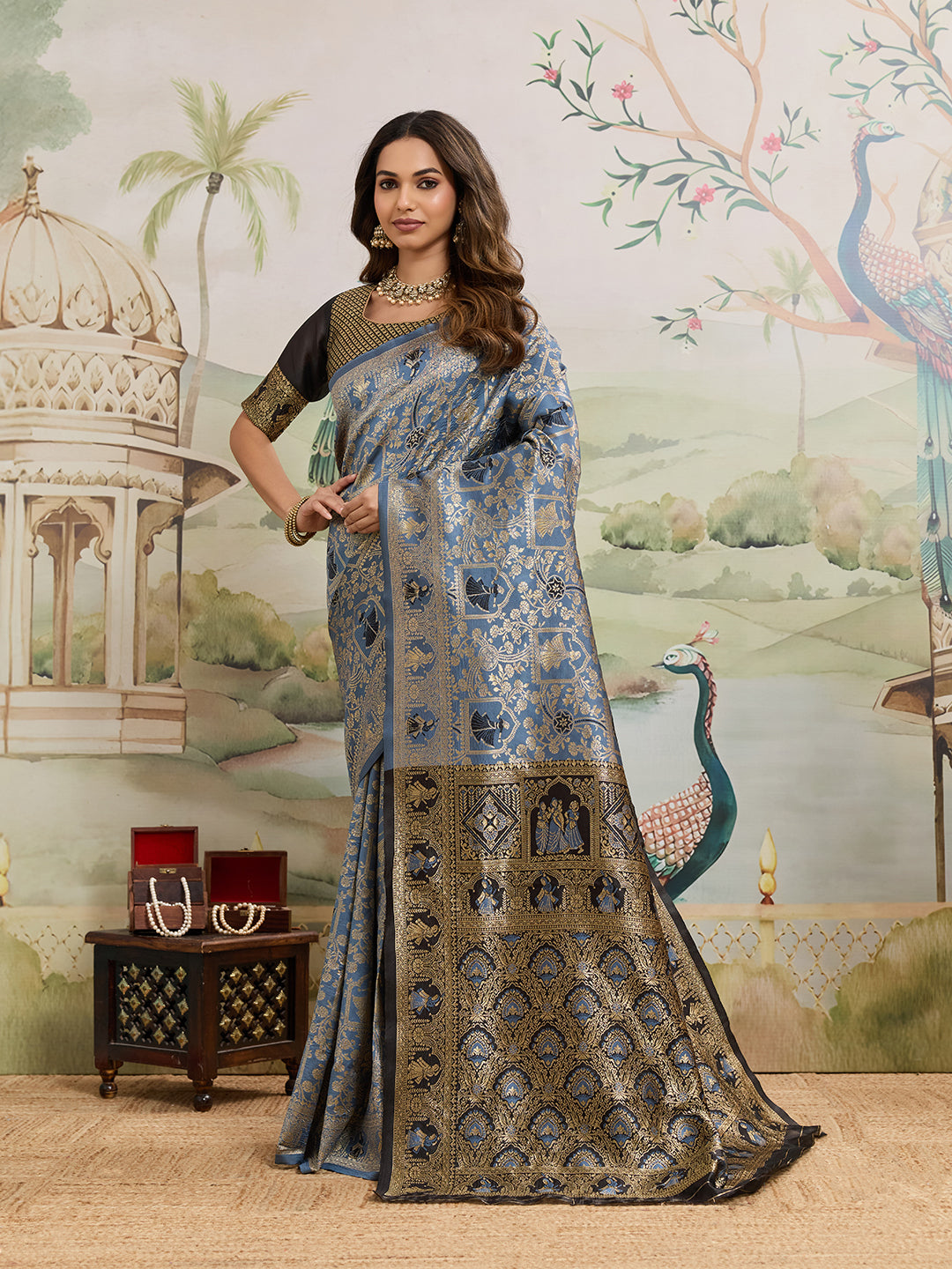 Drapekatha Royal Zari Woven Kota Litch Saree