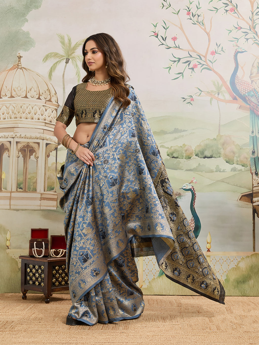 Drapekatha Royal Zari Woven Kota Litch Saree