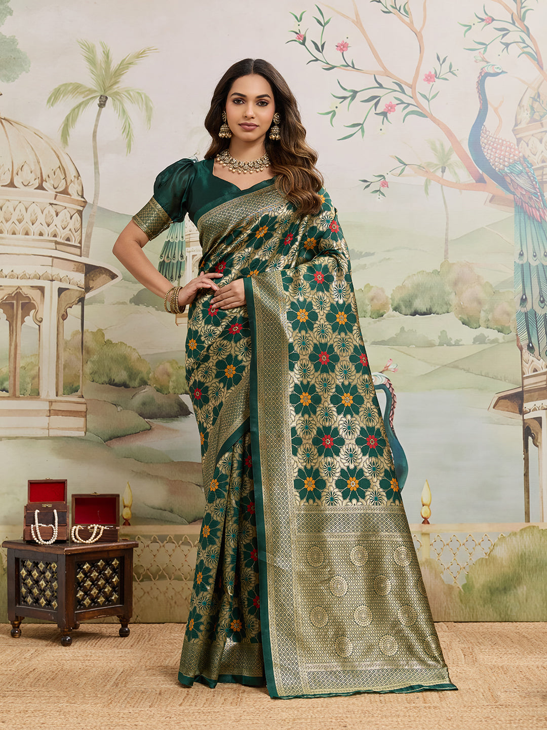 Drapekatha Festive Motif Zari Woven Kota Litch Saree