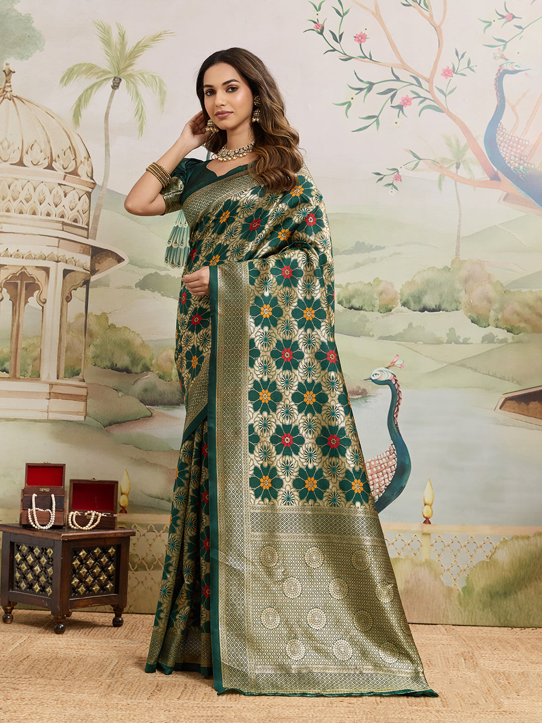 Drapekatha Festive Motif Zari Woven Kota Litch Saree