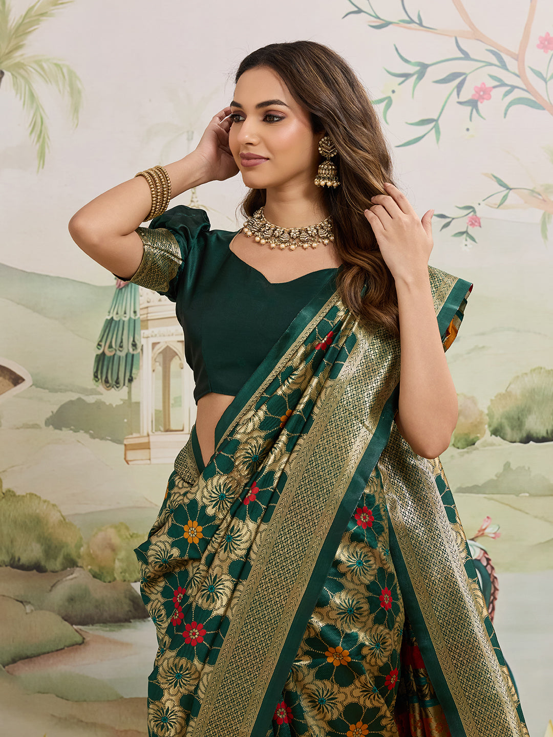 Drapekatha Festive Motif Zari Woven Kota Litch Saree