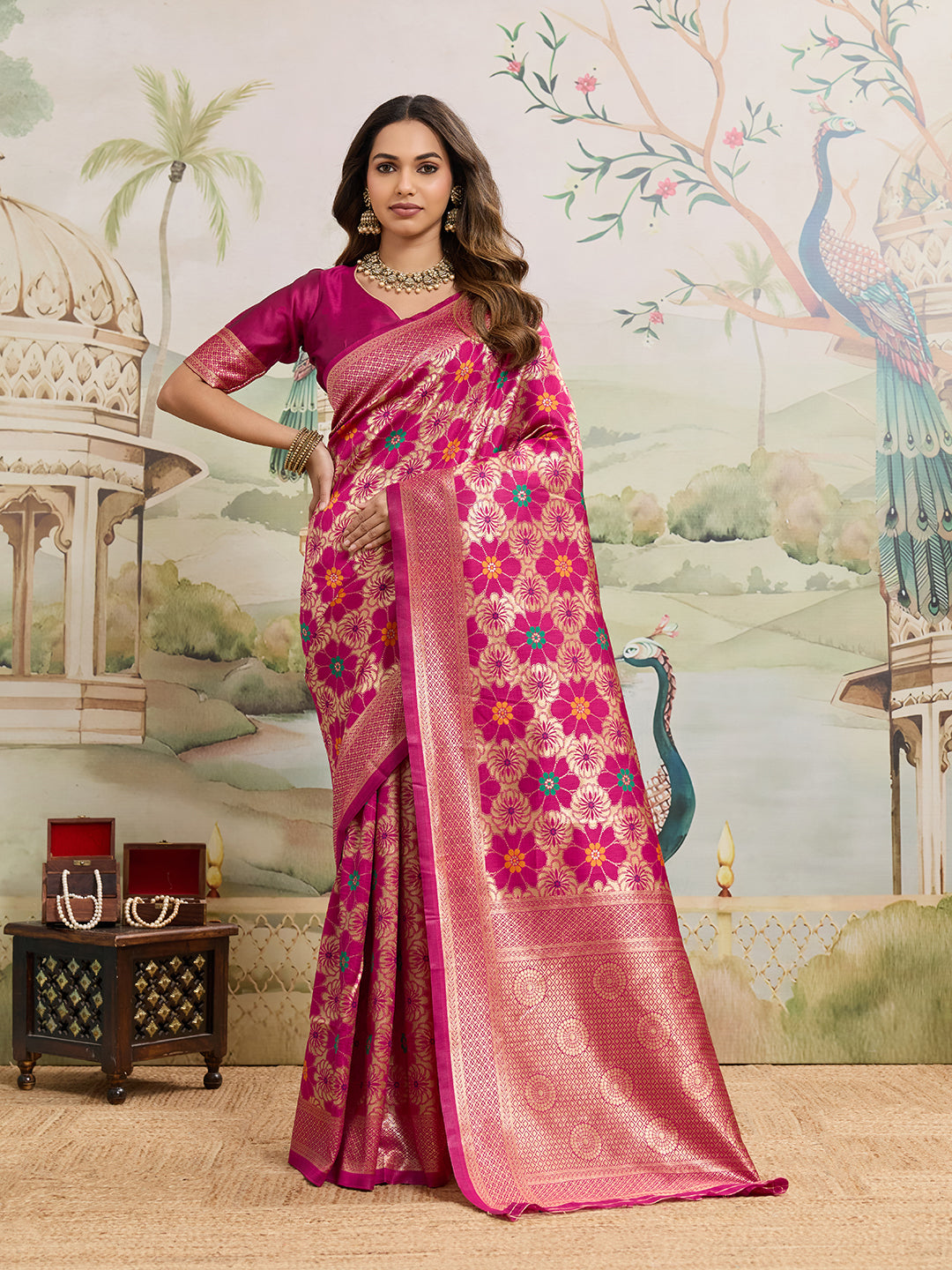Drapekatha Festive Bloom Zari Woven Kota Litch Saree