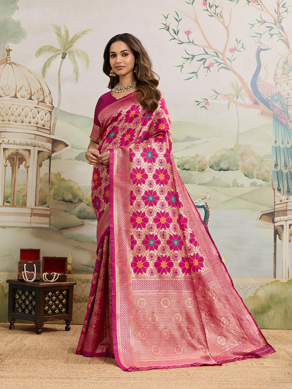 Drapekatha Festive Bloom Zari Woven Kota Litch Saree