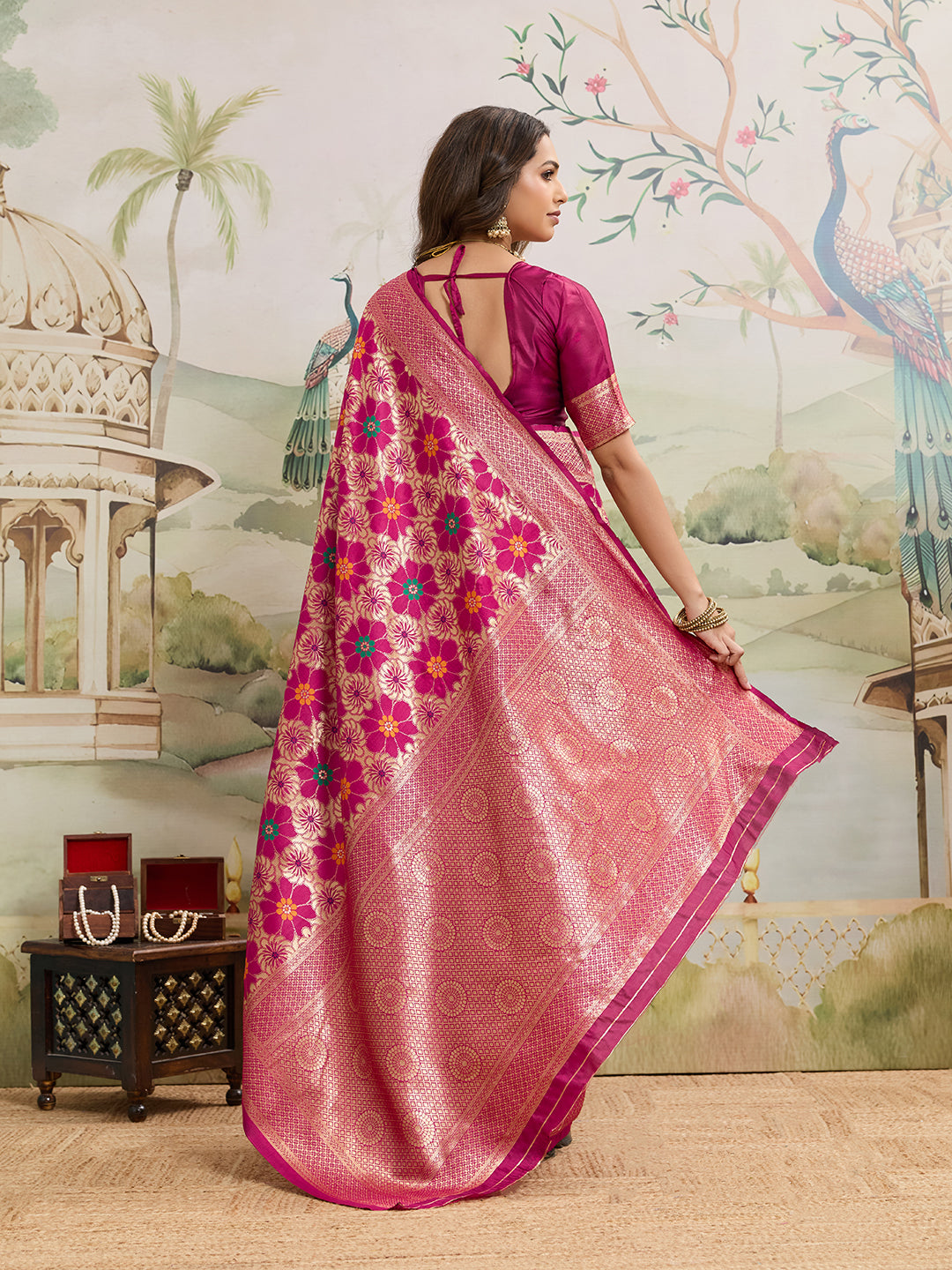 Drapekatha Festive Bloom Zari Woven Kota Litch Saree