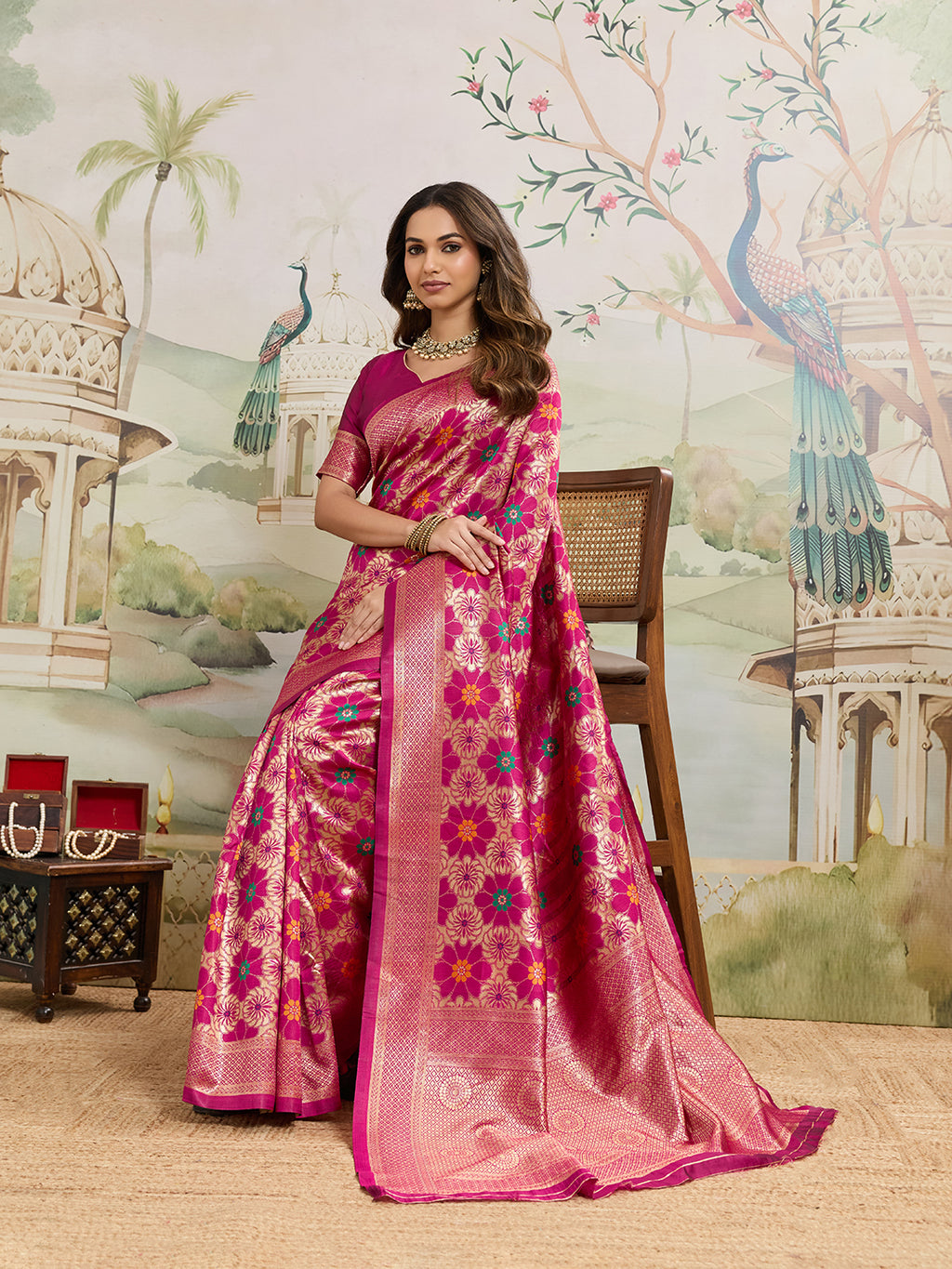 Drapekatha Festive Bloom Zari Woven Kota Litch Saree
