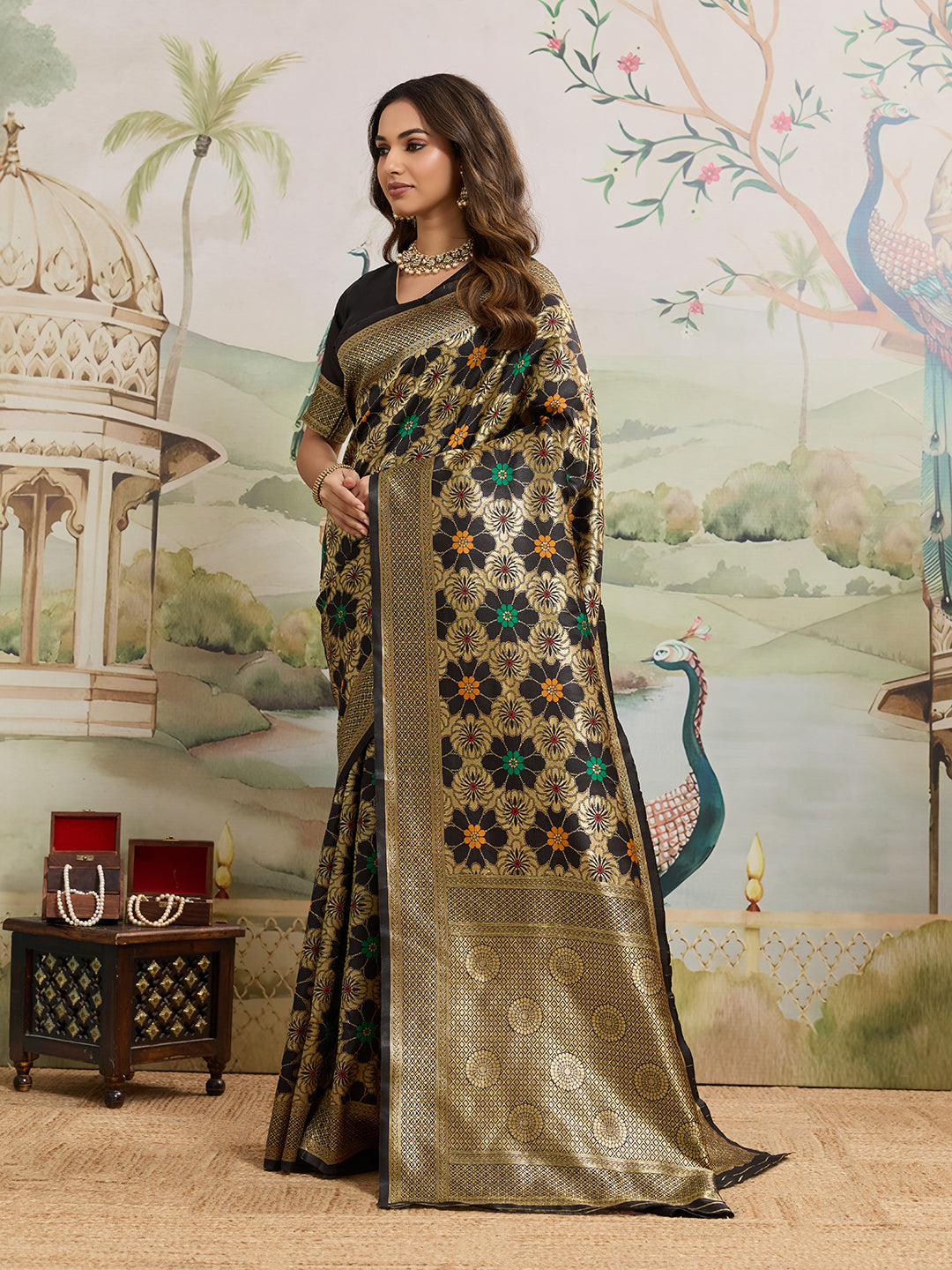 Drapekatha Midnight Bloom Zari Woven Kota Litch Saree