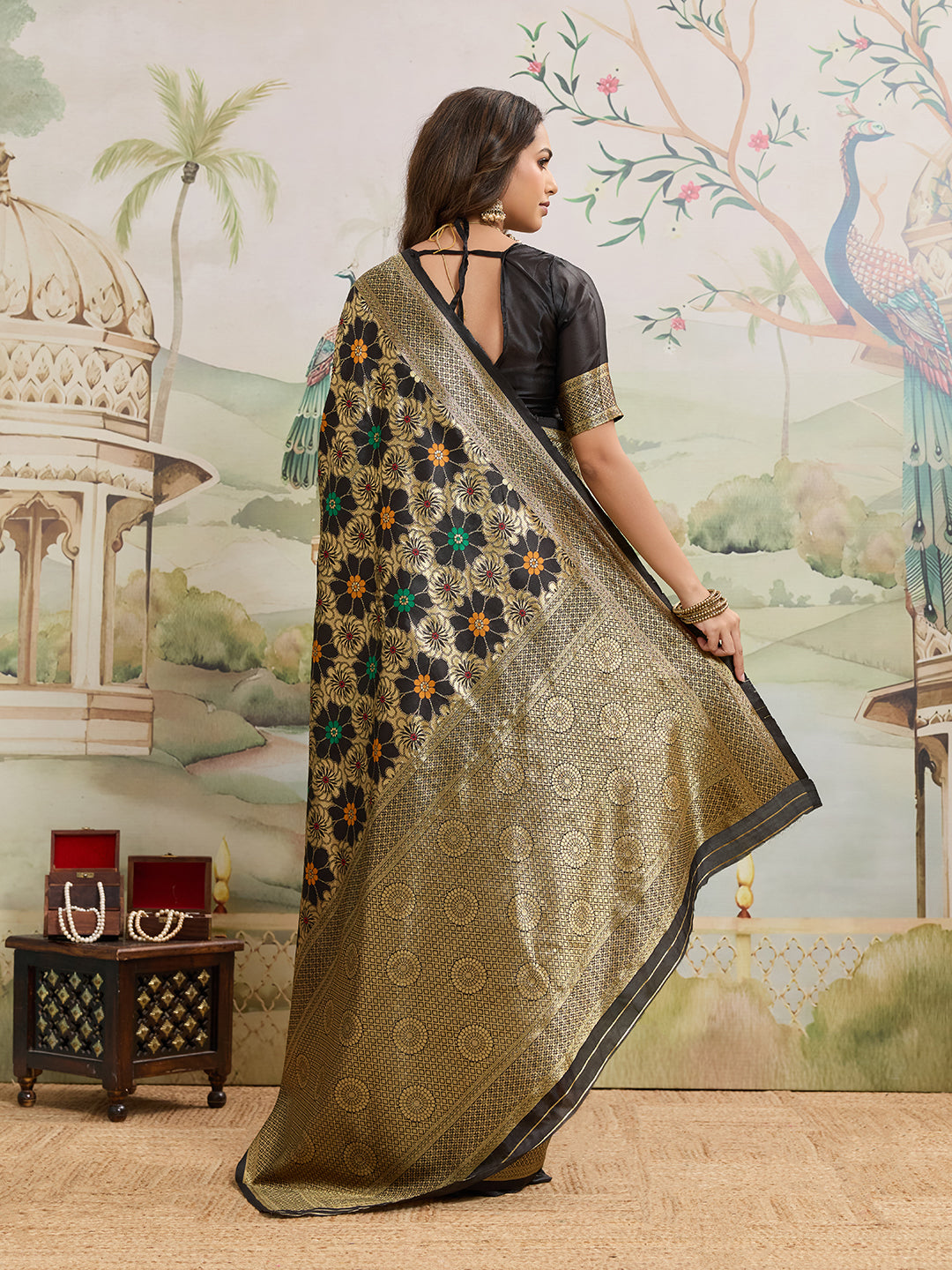Drapekatha Midnight Bloom Zari Woven Kota Litch Saree