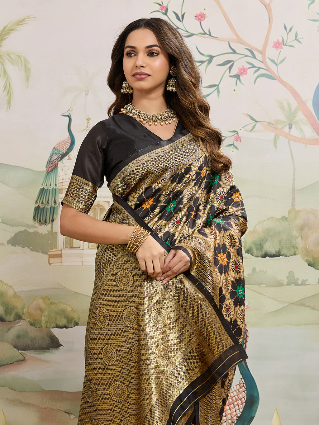 Drapekatha Midnight Bloom Zari Woven Kota Litch Saree
