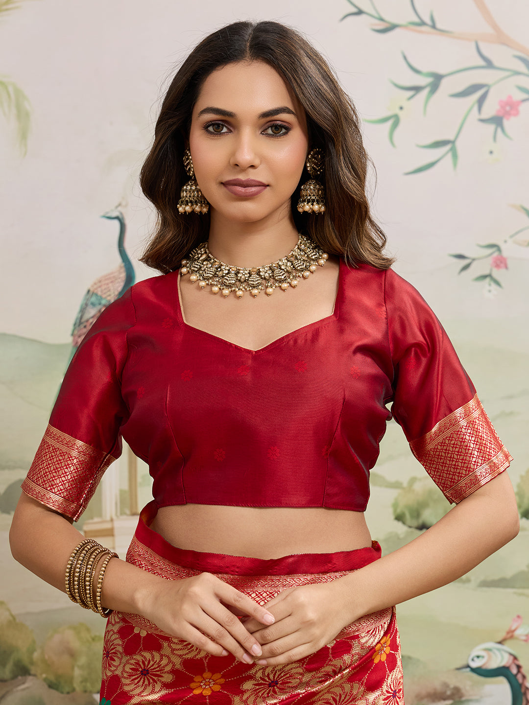 Drapekatha Celebration Red Floral Zari Woven Kota Litch Saree