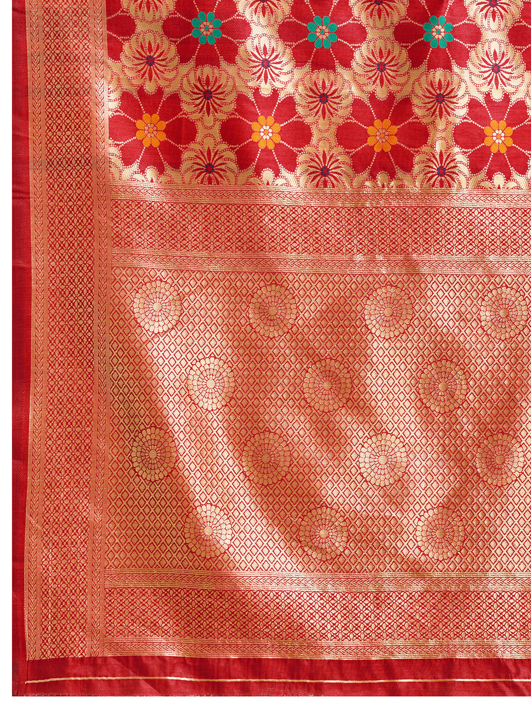 Drapekatha Celebration Red Floral Zari Woven Kota Litch Saree