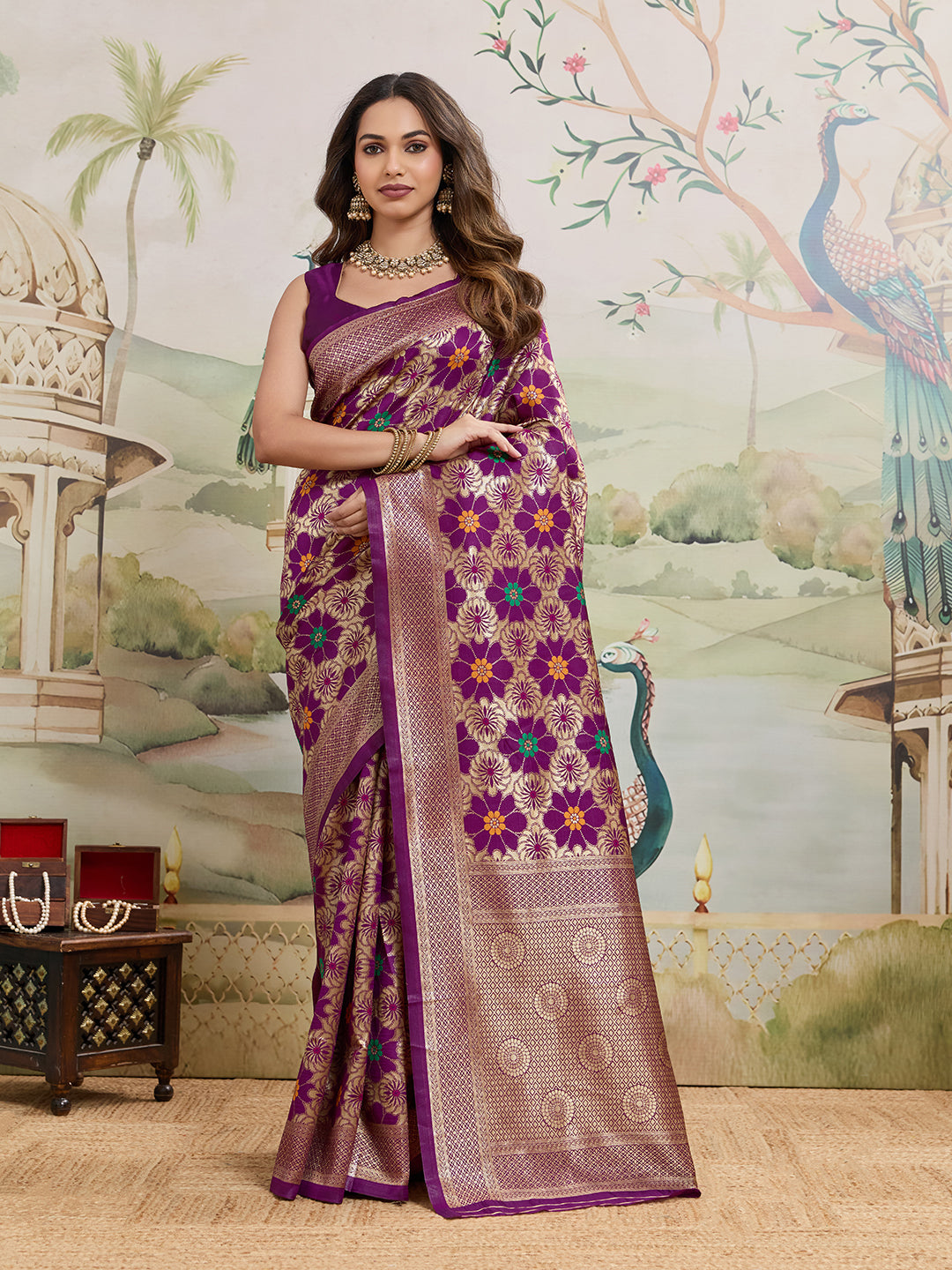 Drapekatha Evening Royale Floral Zari Woven Kota Litch Saree