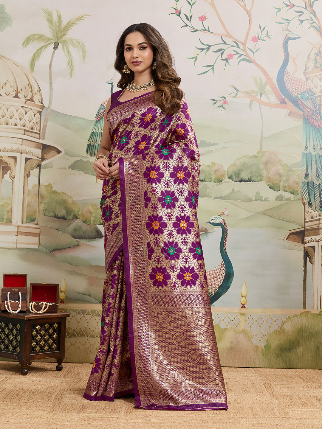 Drapekatha Evening Royale Floral Zari Woven Kota Litch Saree