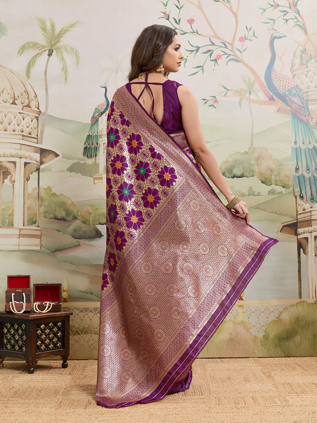 Drapekatha Evening Royale Floral Zari Woven Kota Litch Saree
