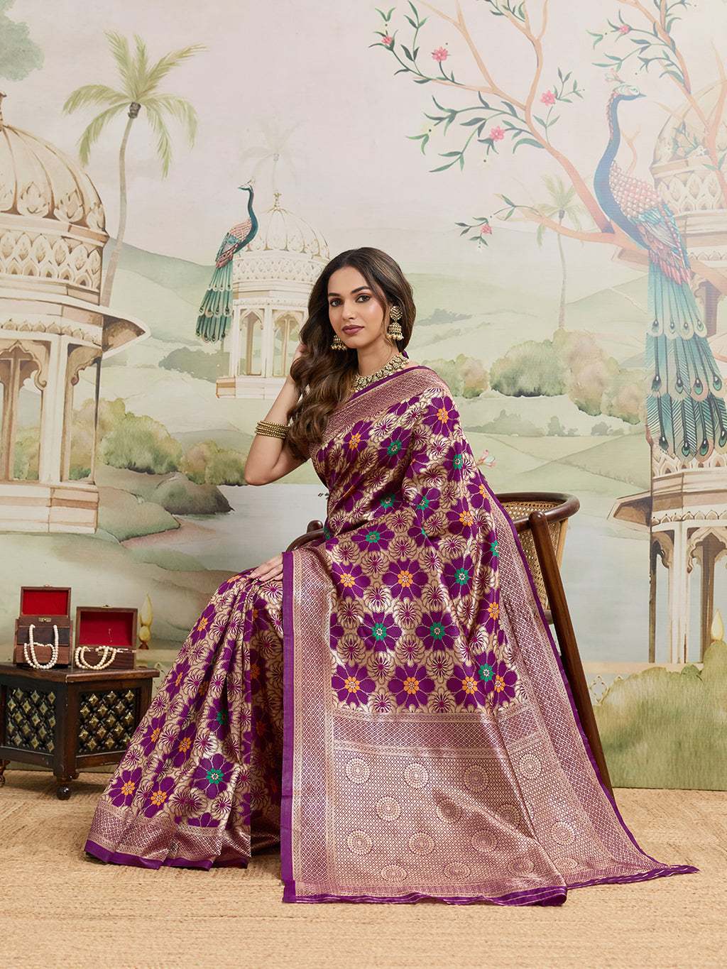 Drapekatha Evening Royale Floral Zari Woven Kota Litch Saree