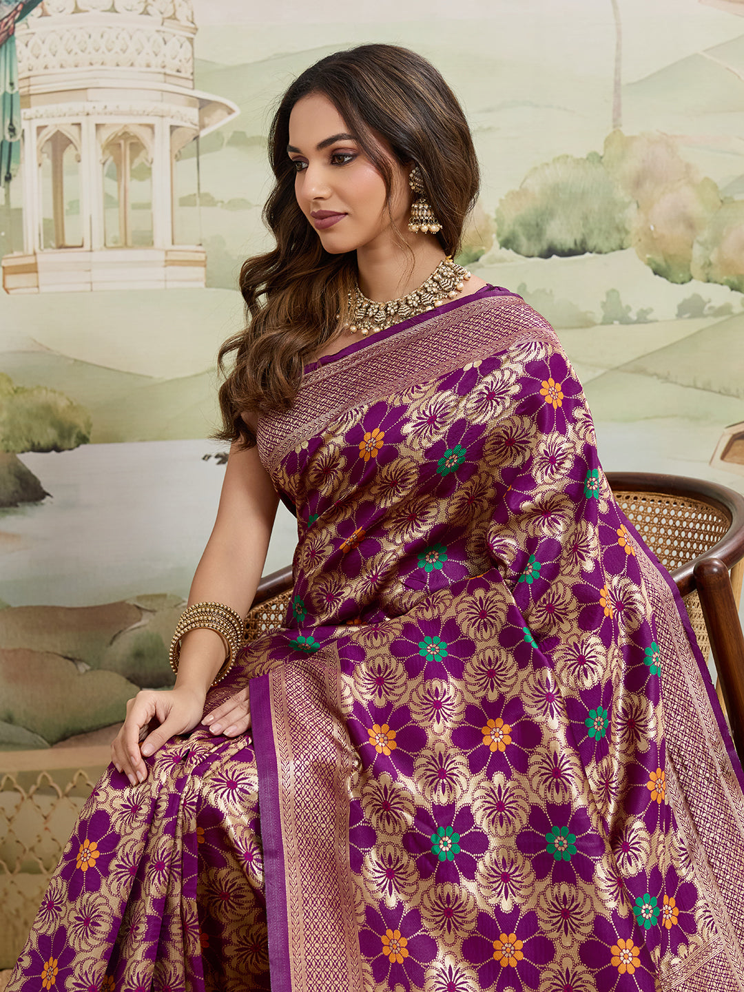 Drapekatha Evening Royale Floral Zari Woven Kota Litch Saree